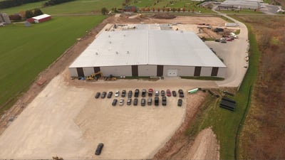 birds-eye view of a construction site in Manitowoc, WI surveying the construction site for management purposes