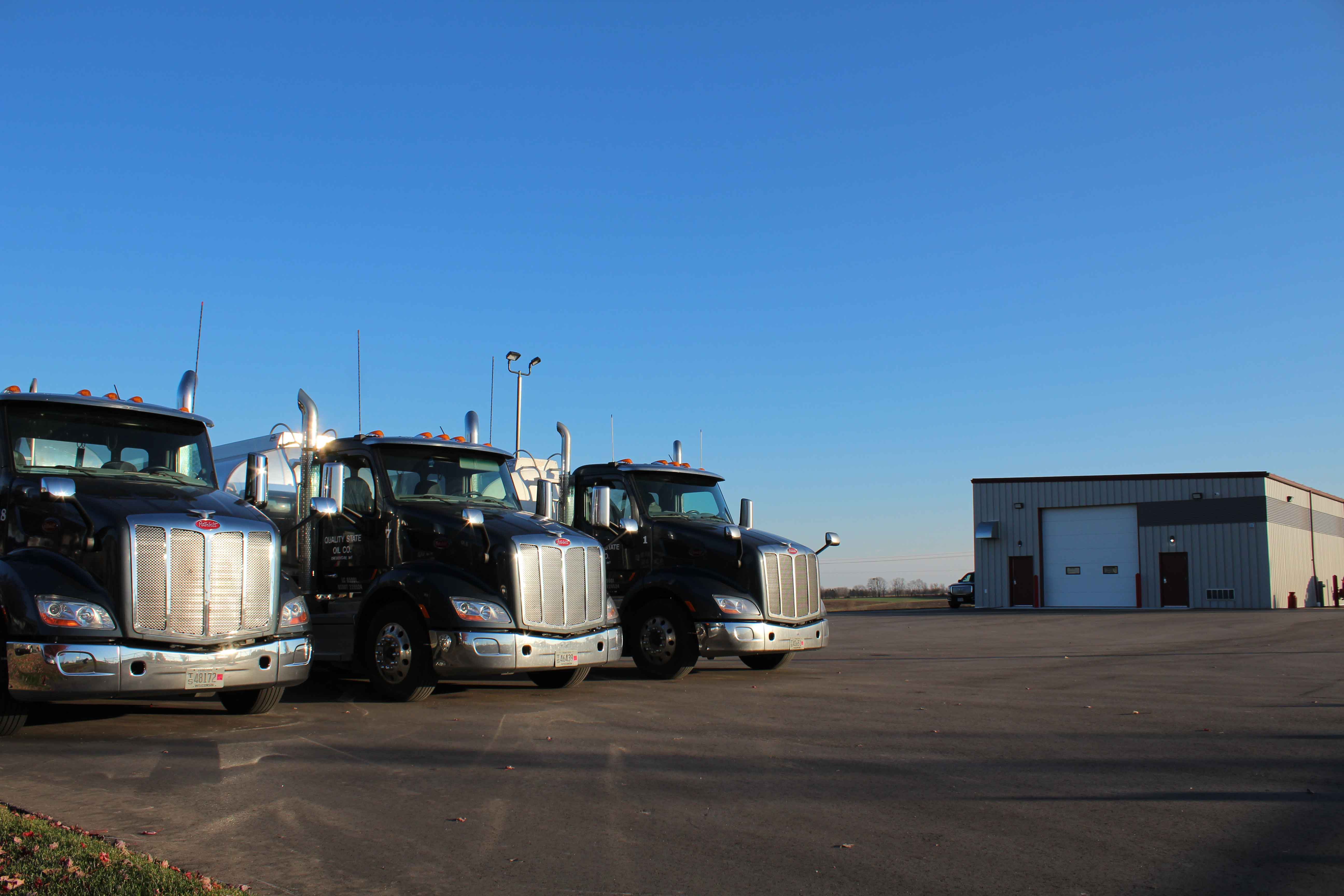Fleet Maintenance Shop Construction Semi Trucks Lined Up