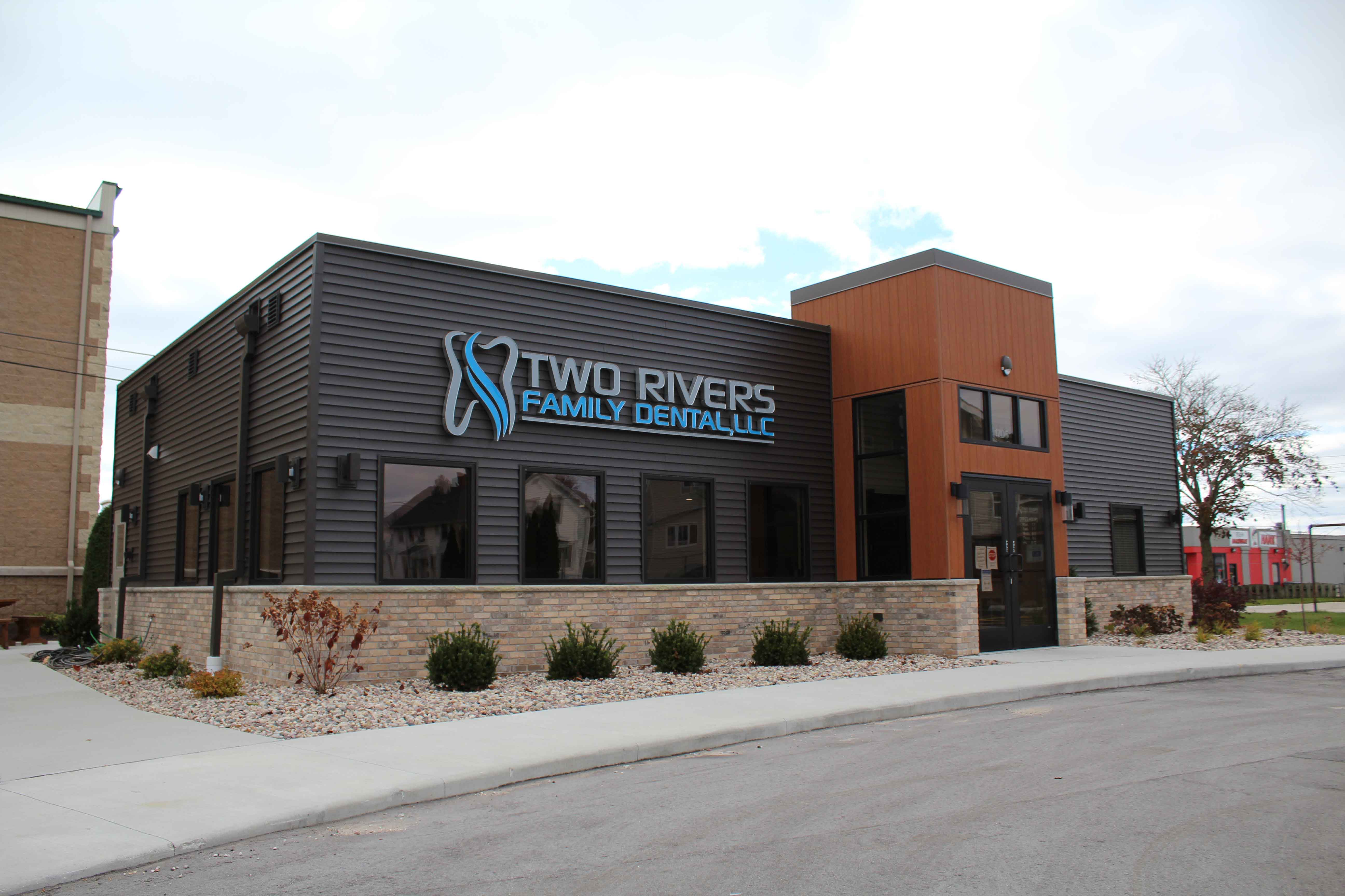 Side angle of exterior front of building at Two Rivers Family Dental